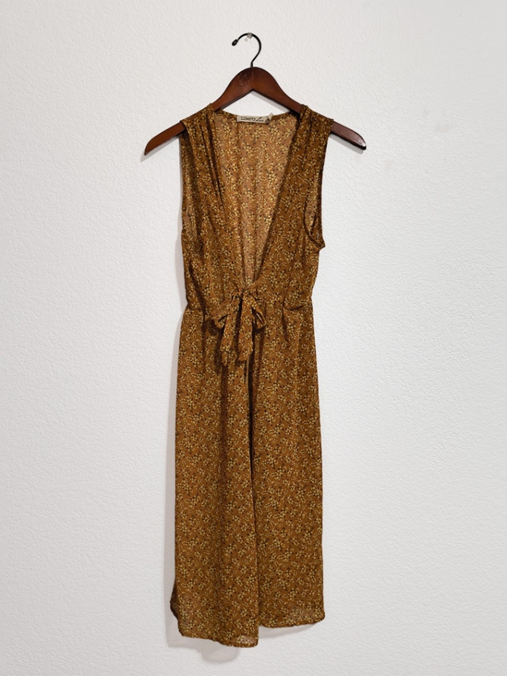 Liberty Love Medium Mustard Yellow Floral Sheer Tie Front Duster